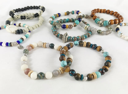 NICK Men's Beaded Bracelet | Boho Style | Brown & Turquoise Glass Beads | Silver Accent