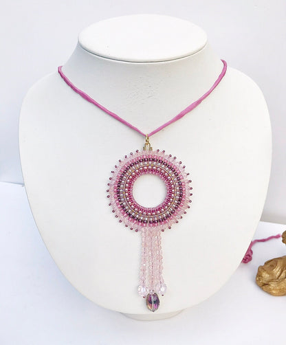 Delicate Handmade Boho Mandala Necklace - Rose Gold Miyuki Beads | Ibiza Style