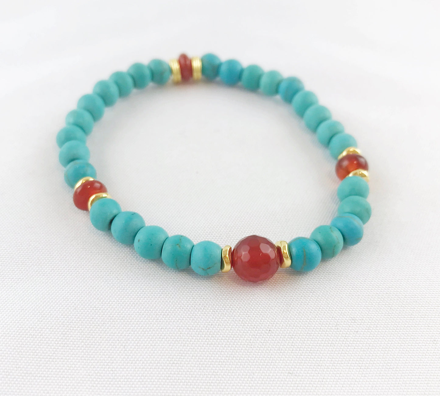 Boho Turquoise and Carnelian Gold Beaded Bracelet | Ibiza Style Stackable Jewelry for Women