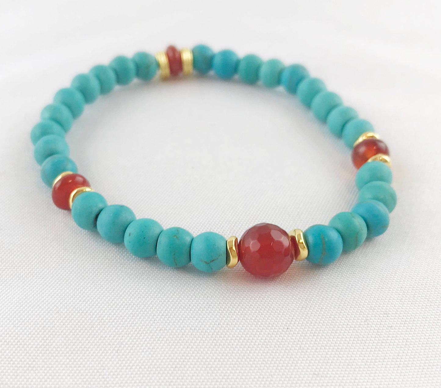 Boho Turquoise and Carnelian Gold Beaded Bracelet | Ibiza Style Stackable Jewelry for Women