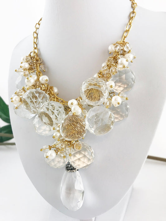 Elegant Bohemian Multi-Strand Pearl Necklace | Gold-Plated Crystal & Freshwater Pearl Statement Jewelry