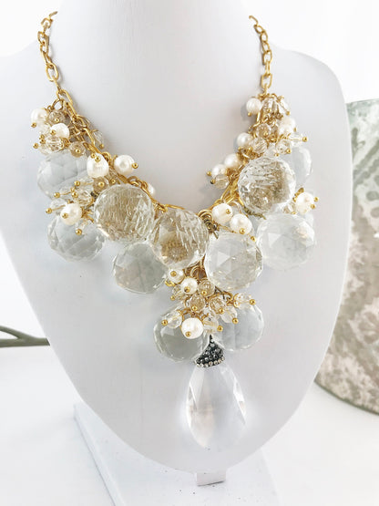 Elegant Bohemian Multi-Strand Pearl Necklace | Gold-Plated Crystal & Freshwater Pearl Statement Jewelry