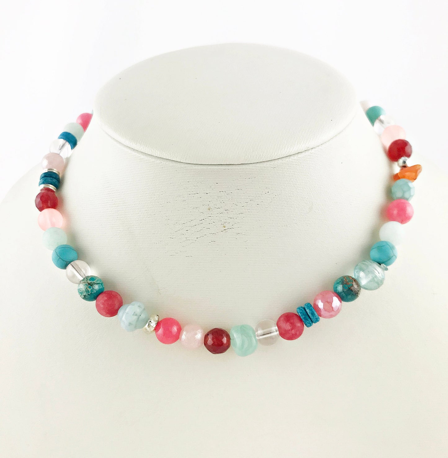 Boho Silver Gemstone Necklace | Turquoise, Carnelian & Jade Beaded Ibiza Style Jewelry for Women