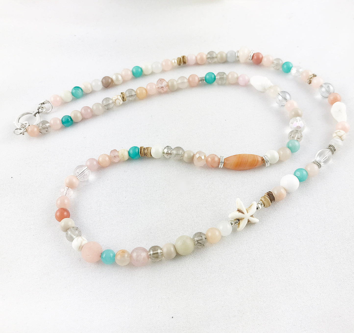 Long Boho Gemstone Pearl Necklace | Ibiza Jewelry | Silver Turquoise Bohemian Statement Piece