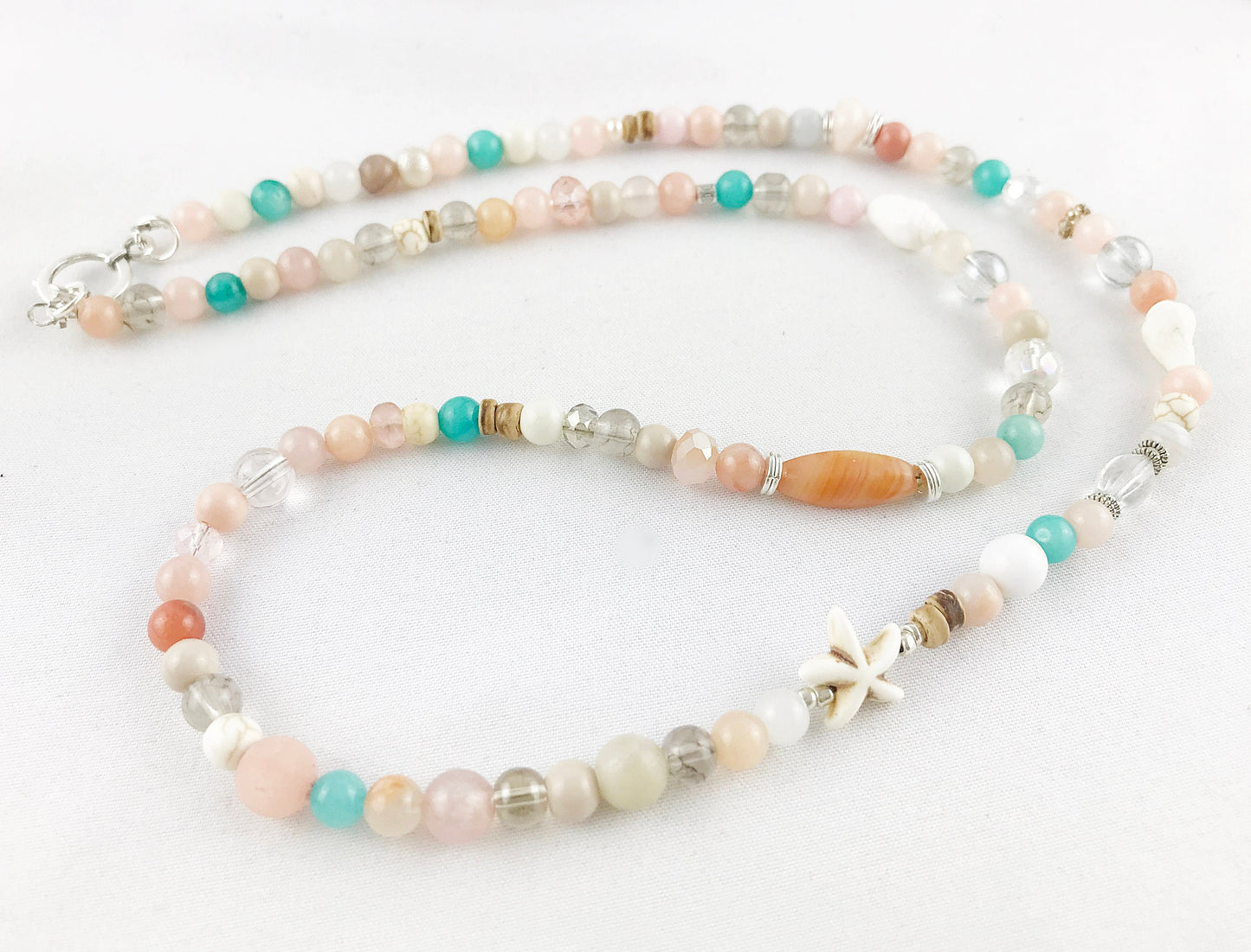 Long Boho Gemstone Pearl Necklace | Ibiza Jewelry | Silver Turquoise Bohemian Statement Piece