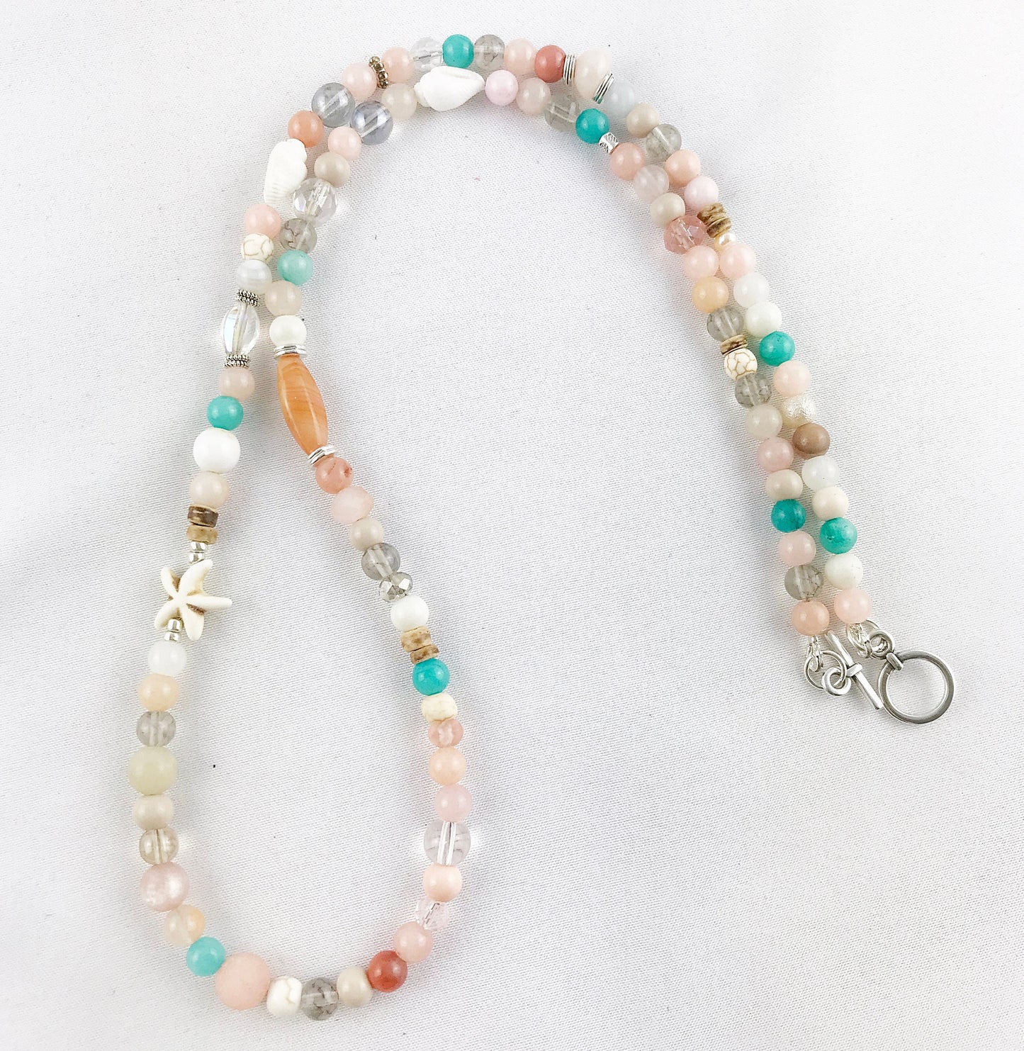 Long Boho Gemstone Pearl Necklace | Ibiza Jewelry | Silver Turquoise Bohemian Statement Piece