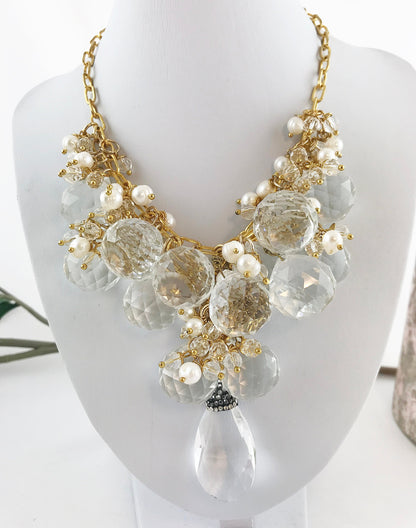 Elegant Bohemian Multi-Strand Pearl Necklace | Gold-Plated Crystal & Freshwater Pearl Statement Jewelry