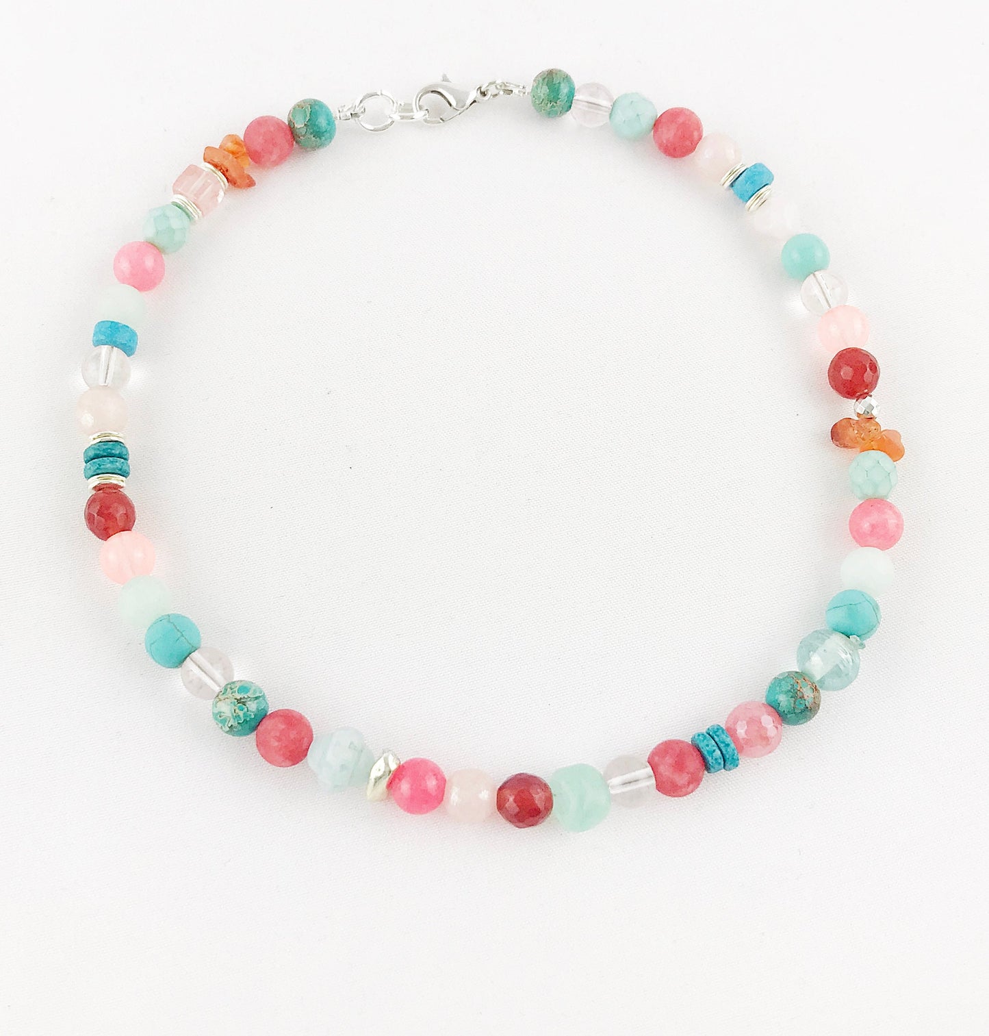 Boho Silver Gemstone Necklace | Turquoise, Carnelian & Jade Beaded Ibiza Style Jewelry for Women