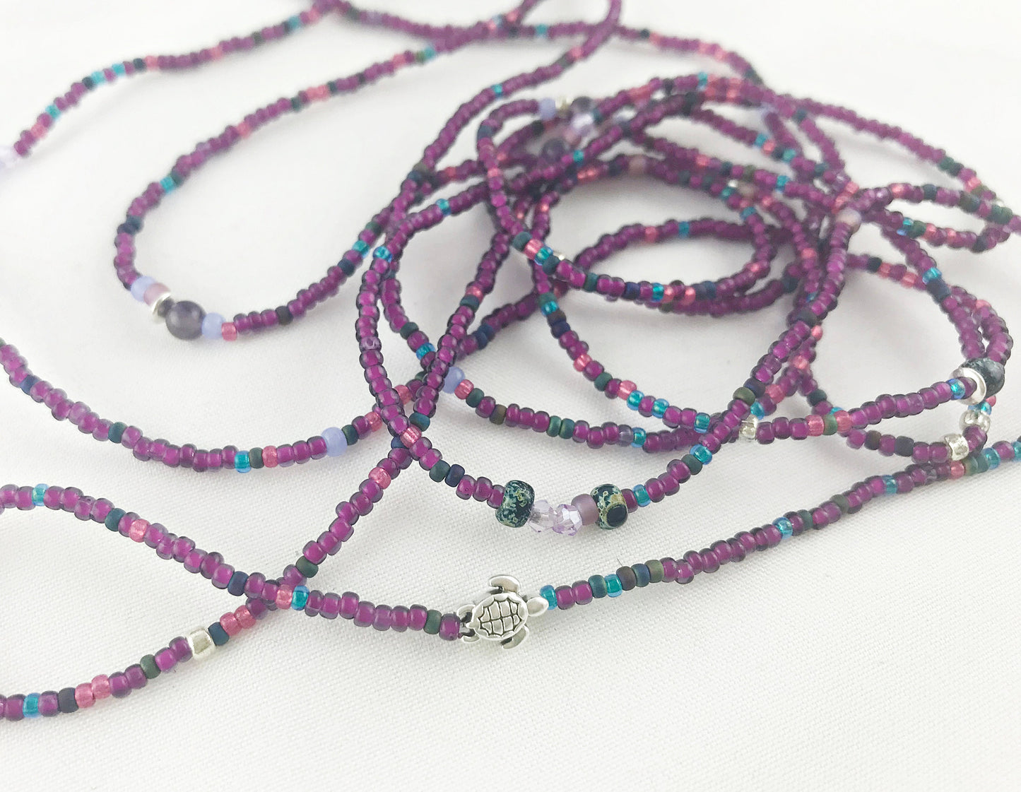 Purple Turtle Boho Wrap Bracelet | Silver Amethyst Beaded Jewelry | Bohemian Multi-Wrap Bracelet for Women