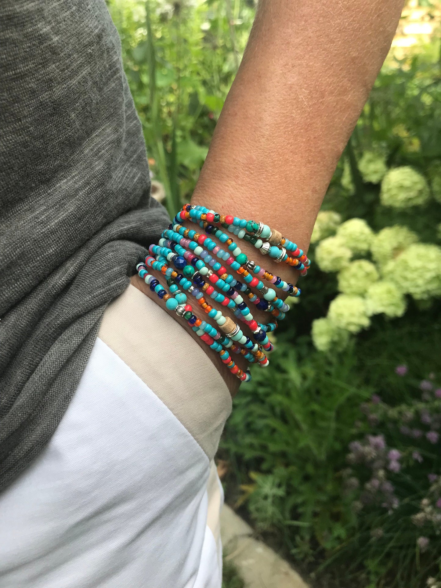 Handmade Boho Layered Wrap Bracelet BELLADONNA | Turquoise & Multi-Color Beaded Jewelry for Women | Ibiza Style Summer Accessory