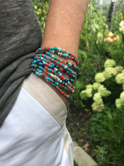 Handmade Boho Layered Wrap Bracelet BELLADONNA | Turquoise & Multi-Color Beaded Jewelry for Women | Ibiza Style Summer Accessory