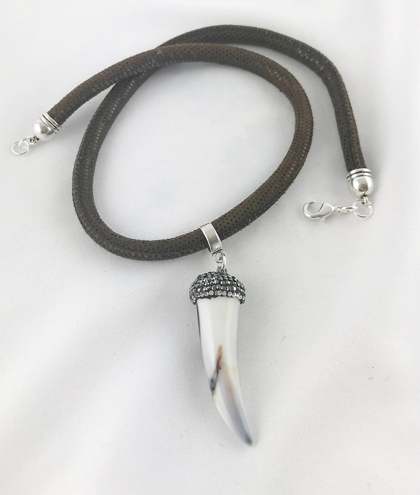 Boho White Horn Leather Necklace | Unisex Ibiza Style Pendant | Hippie Jewelry