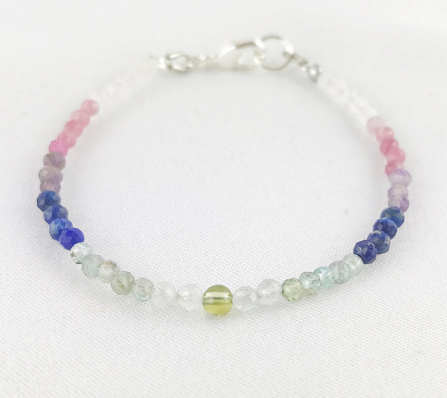 Minou Gemstone Gradient Bracelet | Boho Style Silver Beaded Jewelry | Tourmaline, Rose Quartz, Lapis Lazuli