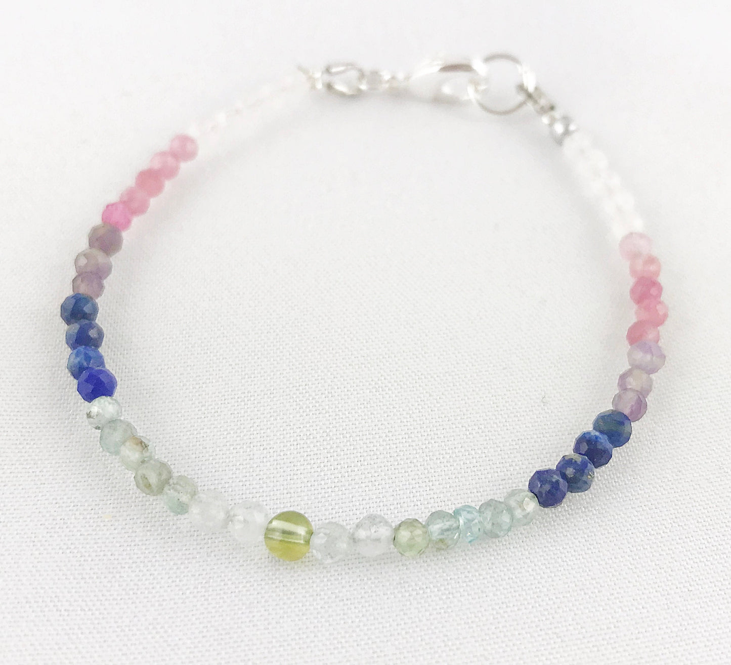 Minou Gemstone Gradient Bracelet | Boho Style Silver Beaded Jewelry | Tourmaline, Rose Quartz, Lapis Lazuli