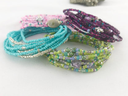 Turquoise Boho Wrap Bracelet | Beaded Ibiza Style Jewelry for Women | Multi-Functional Elastic Strand