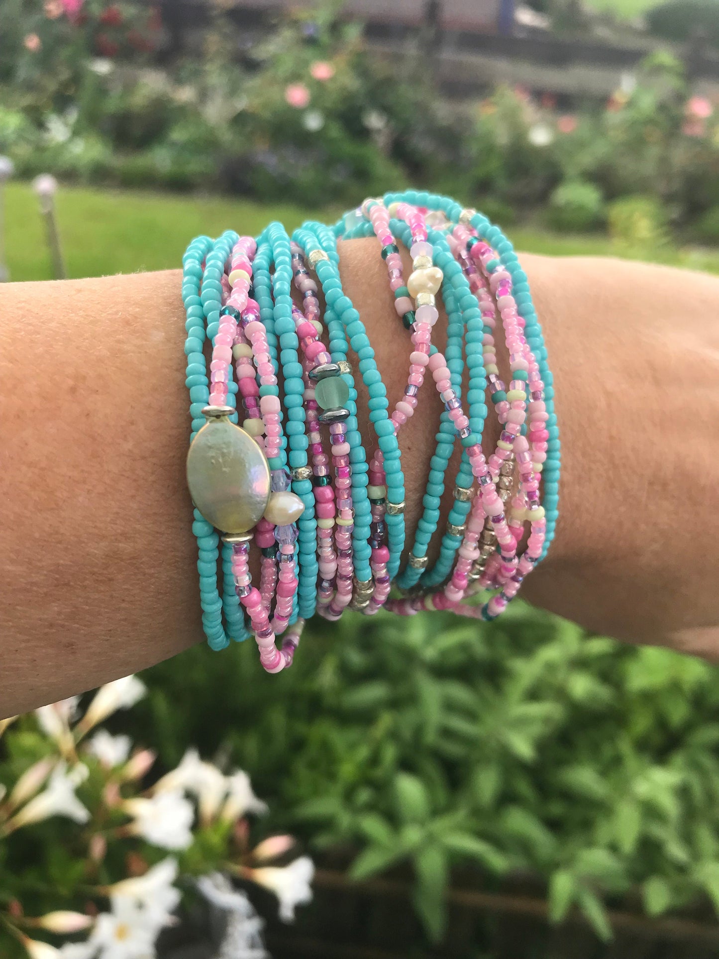 Turquoise Boho Wrap Bracelet | Beaded Ibiza Style Jewelry for Women | Multi-Functional Elastic Strand