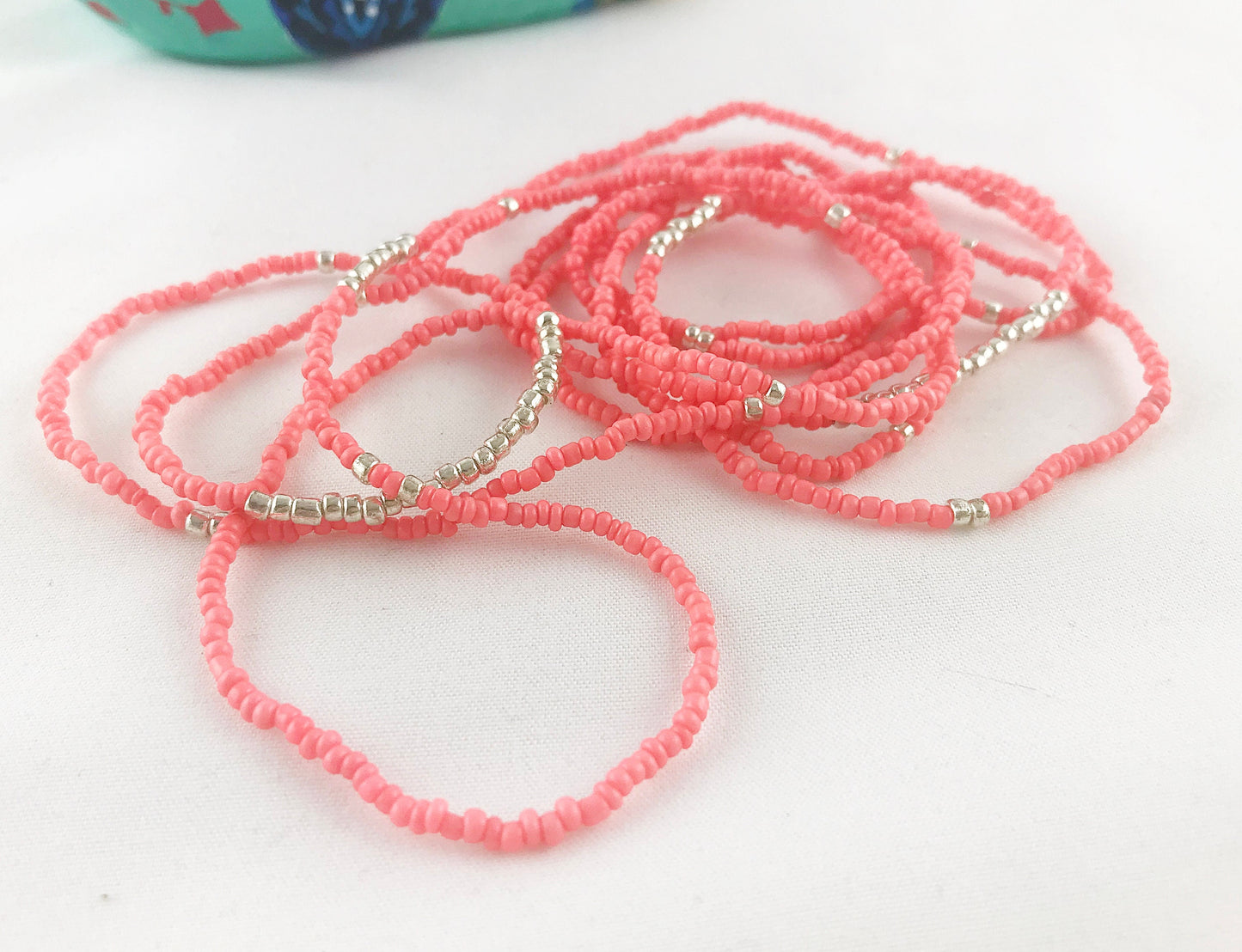 Coral and Silver Boho Wrap Bracelet | Ibiza-Inspired Beaded Jewelry for Women