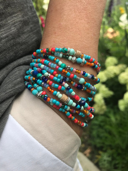 Handmade Boho Layered Wrap Bracelet BELLADONNA | Turquoise & Multi-Color Beaded Jewelry for Women | Ibiza Style Summer Accessory