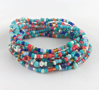 Handmade Boho Layered Wrap Bracelet BELLADONNA | Turquoise & Multi-Color Beaded Jewelry for Women | Ibiza Style Summer Accessory