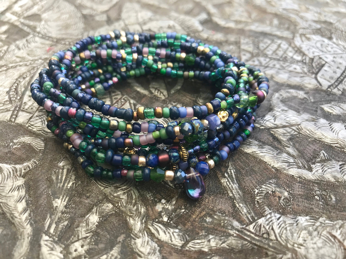 Boho Wrap Bracelet MEDINA | Beaded Charm Jewelry | Gold Jade Ibiza Style | Multi-Colored Glass Pearl Bohemian Accessory