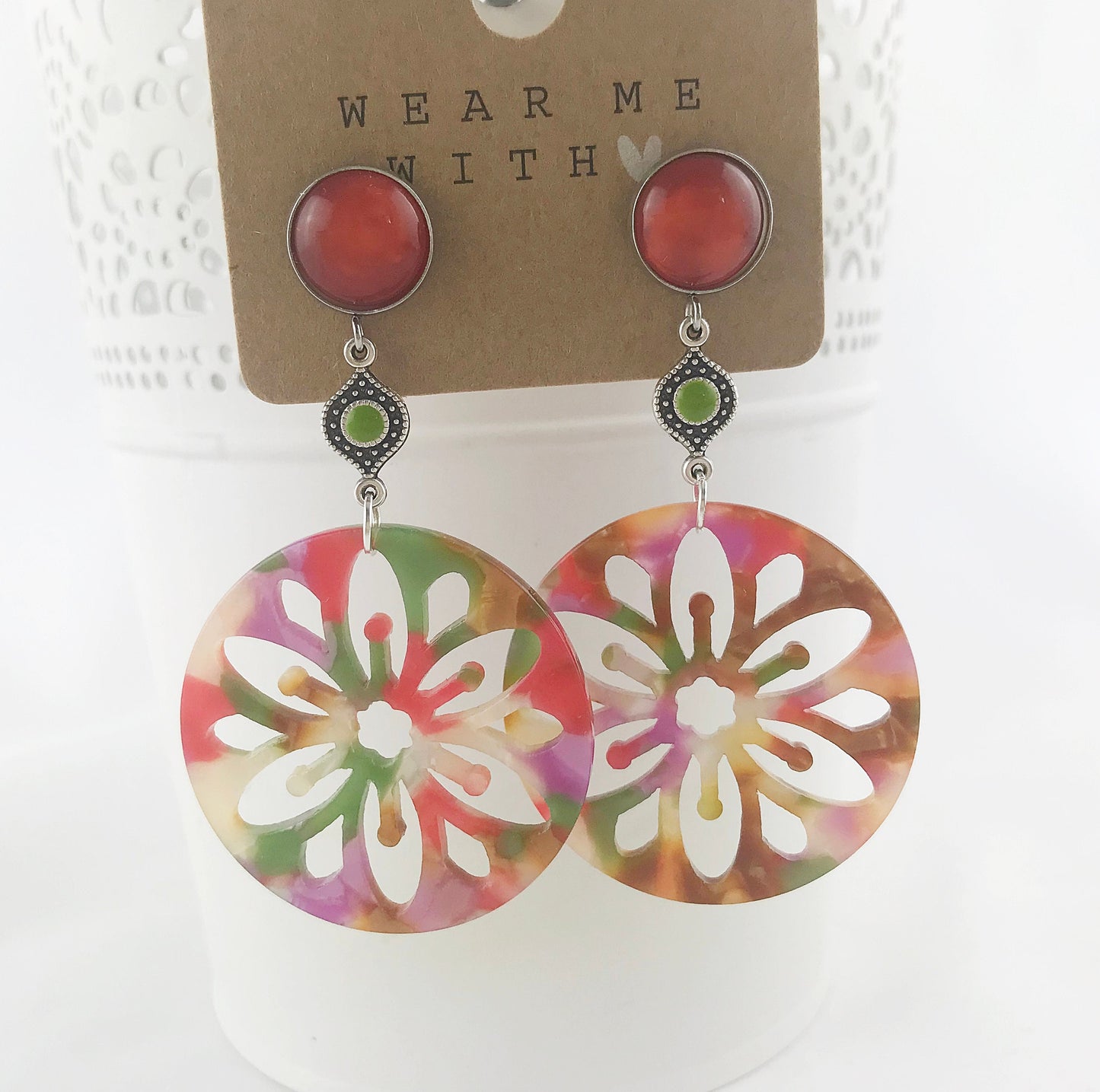 Boho Silver Dangle Earrings | Colorful Ibiza-Style Jewelry | Orange Green Purple