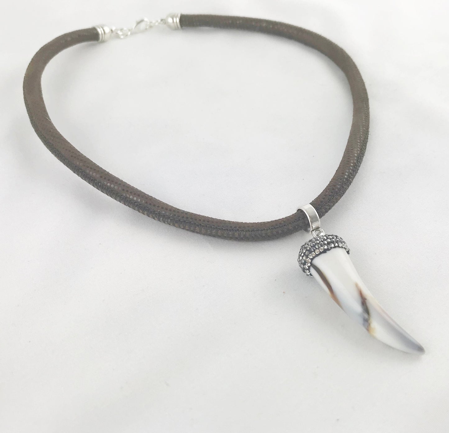 Boho White Horn Leather Necklace | Unisex Ibiza Style Pendant | Hippie Jewelry