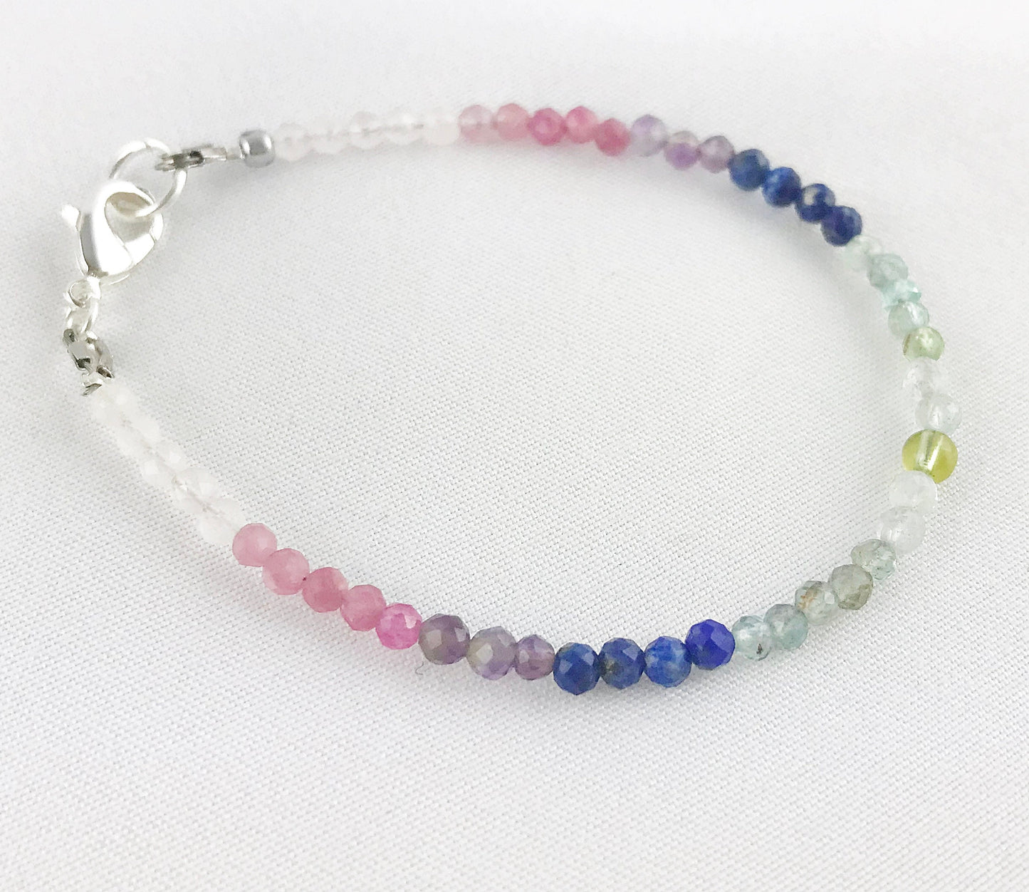 Minou Gemstone Gradient Bracelet | Boho Style Silver Beaded Jewelry | Tourmaline, Rose Quartz, Lapis Lazuli