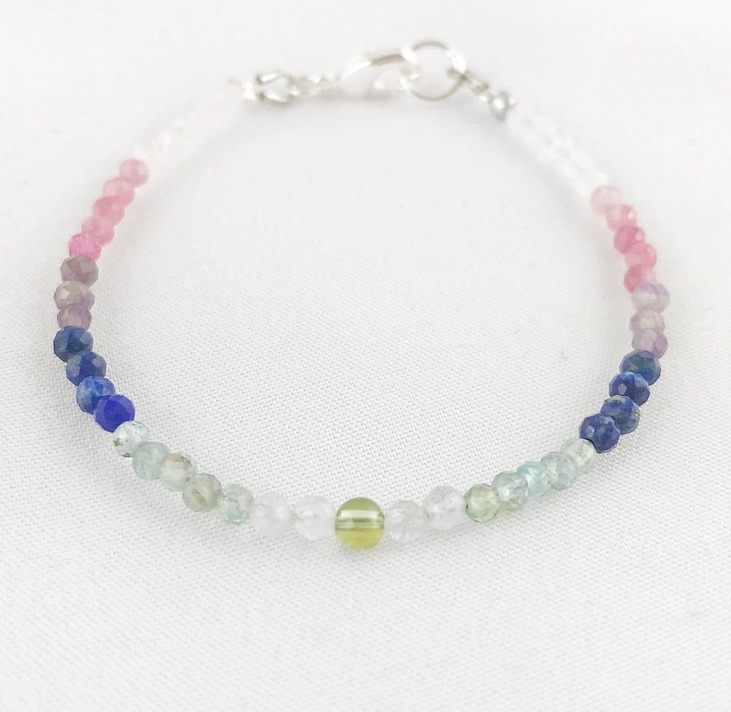 Minou Gemstone Gradient Bracelet | Boho Style Silver Beaded Jewelry | Tourmaline, Rose Quartz, Lapis Lazuli