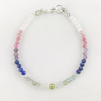 Minou Gemstone Gradient Bracelet | Boho Style Silver Beaded Jewelry | Tourmaline, Rose Quartz, Lapis Lazuli