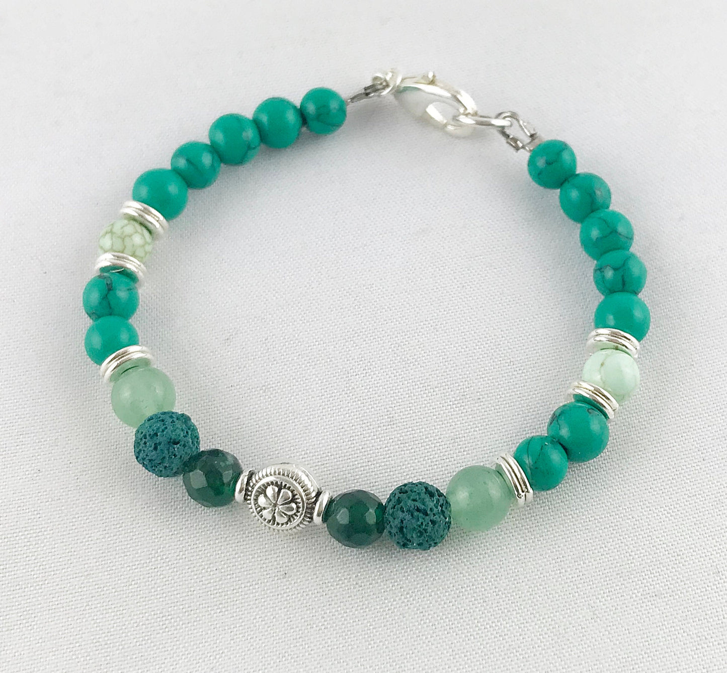 Boho Turquoise Jade Silver Beaded Bracelet | Women's Gemstone Jewelry | Ibiza Style