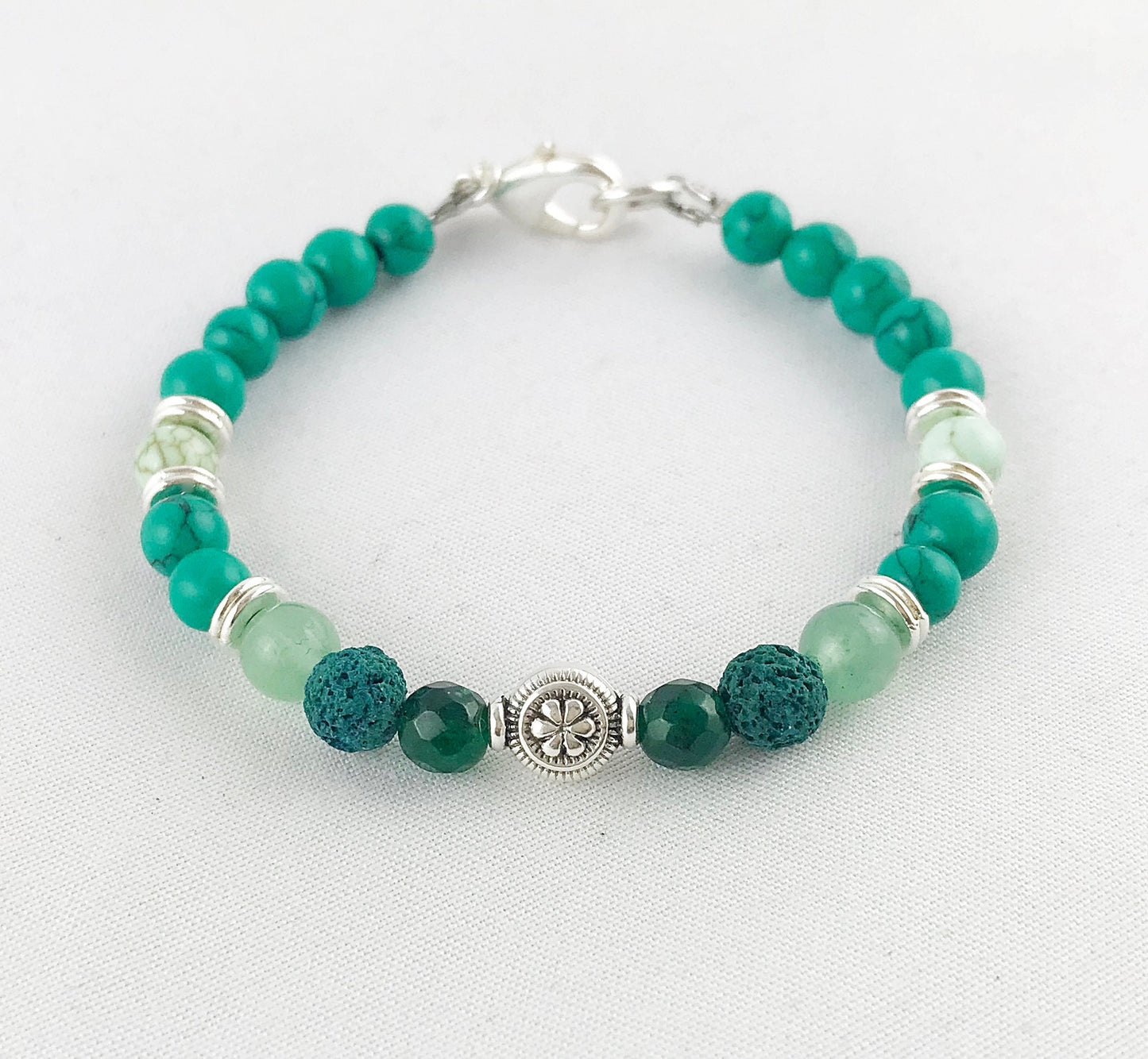 Boho Turquoise Jade Silver Beaded Bracelet | Women's Gemstone Jewelry | Ibiza Style