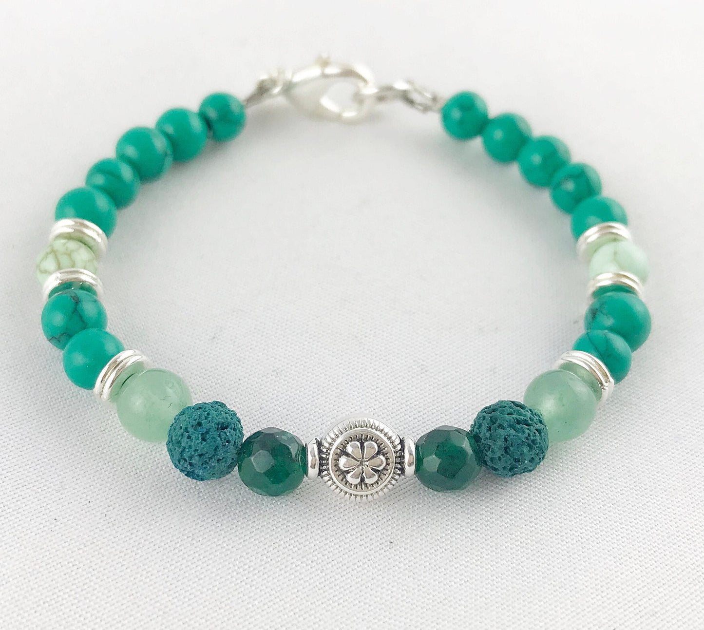 Boho Turquoise Jade Silver Beaded Bracelet | Women's Gemstone Jewelry | Ibiza Style