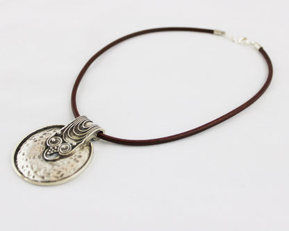 Handmade Leather Necklace MANDULIS | Men's Boho Ethnic Pendant | Ibiza Style Jewelry