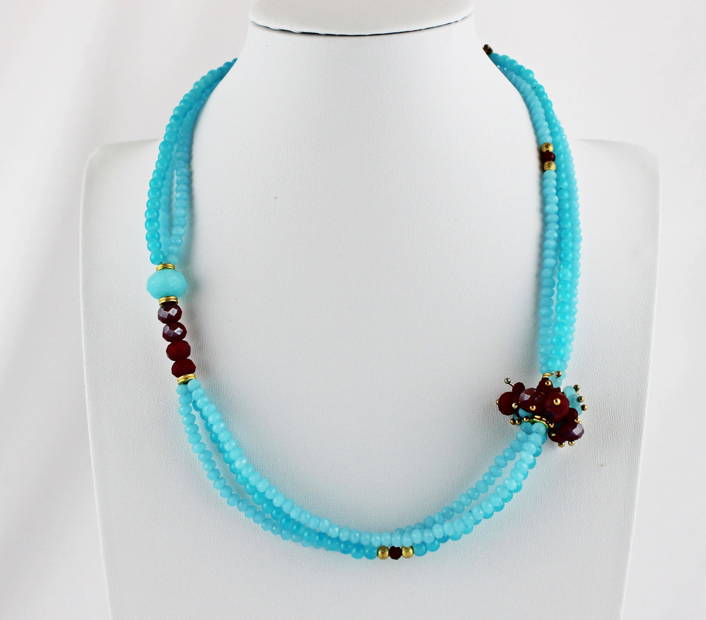 Stunning Blue & Gold Boho Multi-Strand Pearl Necklace | Ibiza Jewelry for Women