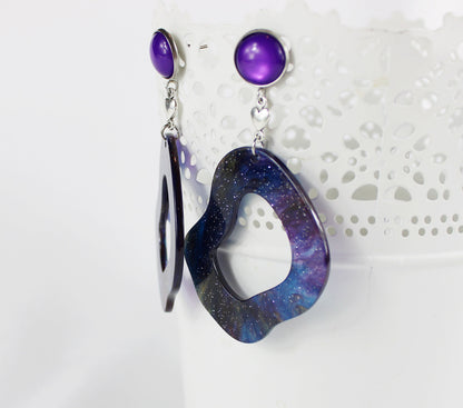 Lavender Glitter Resin Earrings | Boho Statement Dangle Earrings | Handmade Ibiza Style Jewelry