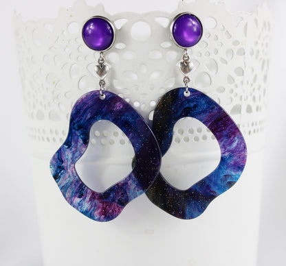 Lavender Glitter Resin Earrings | Boho Statement Dangle Earrings | Handmade Ibiza Style Jewelry