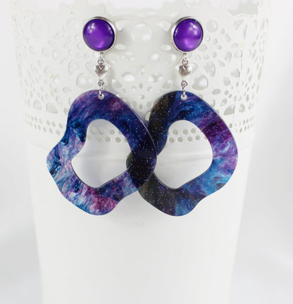 Lavender Glitter Resin Earrings | Boho Statement Dangle Earrings | Handmade Ibiza Style Jewelry