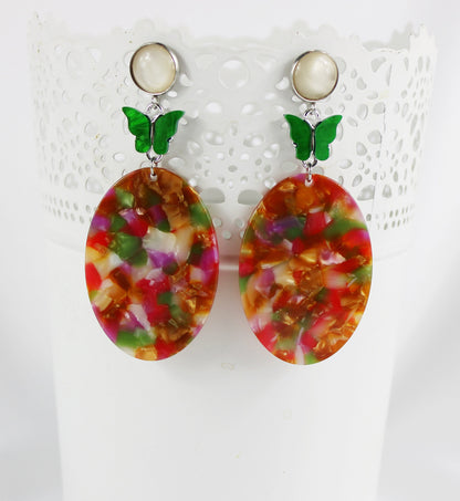 Colorful Butterfly Boho Earrings | Handmade Resin Dangle Statement Jewelry | Ibiza Style