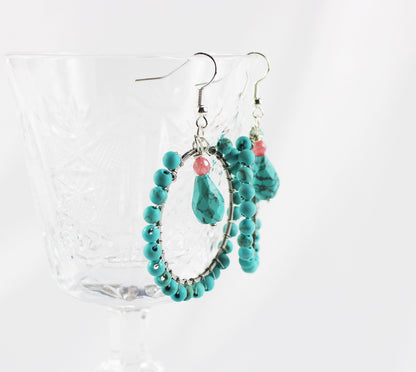 Boho Silver Turquoise Earrings | LILITH Gemstone Dangle Hoops | Handcrafted Bohemian Jewelry