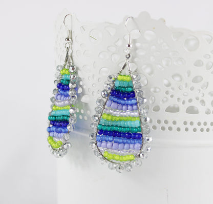 Boho Silver Drop Earrings | COLOUR DROP | Turquoise Purple Lime | Handmade Beaded Jewelry