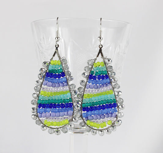 Boho Silver Drop Earrings | COLOUR DROP | Turquoise Purple Lime | Handmade Beaded Jewelry