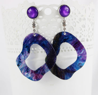 Lavender Glitter Resin Earrings | Boho Statement Dangle Earrings | Handmade Ibiza Style Jewelry