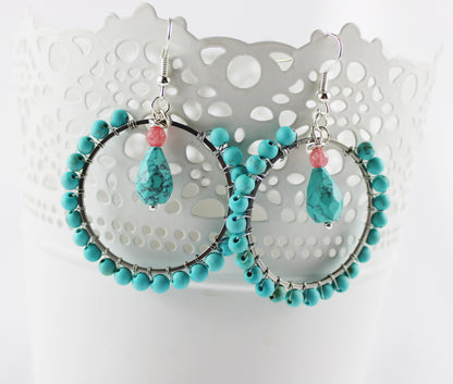 Boho Silver Turquoise Earrings | LILITH Gemstone Dangle Hoops | Handcrafted Bohemian Jewelry