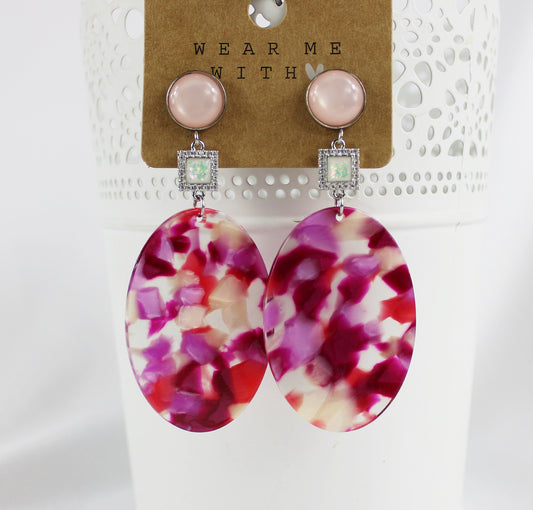 Boho Statement Earrings - Pink Crystal Drops | Ibiza-Inspired Silver Dangle Earrings