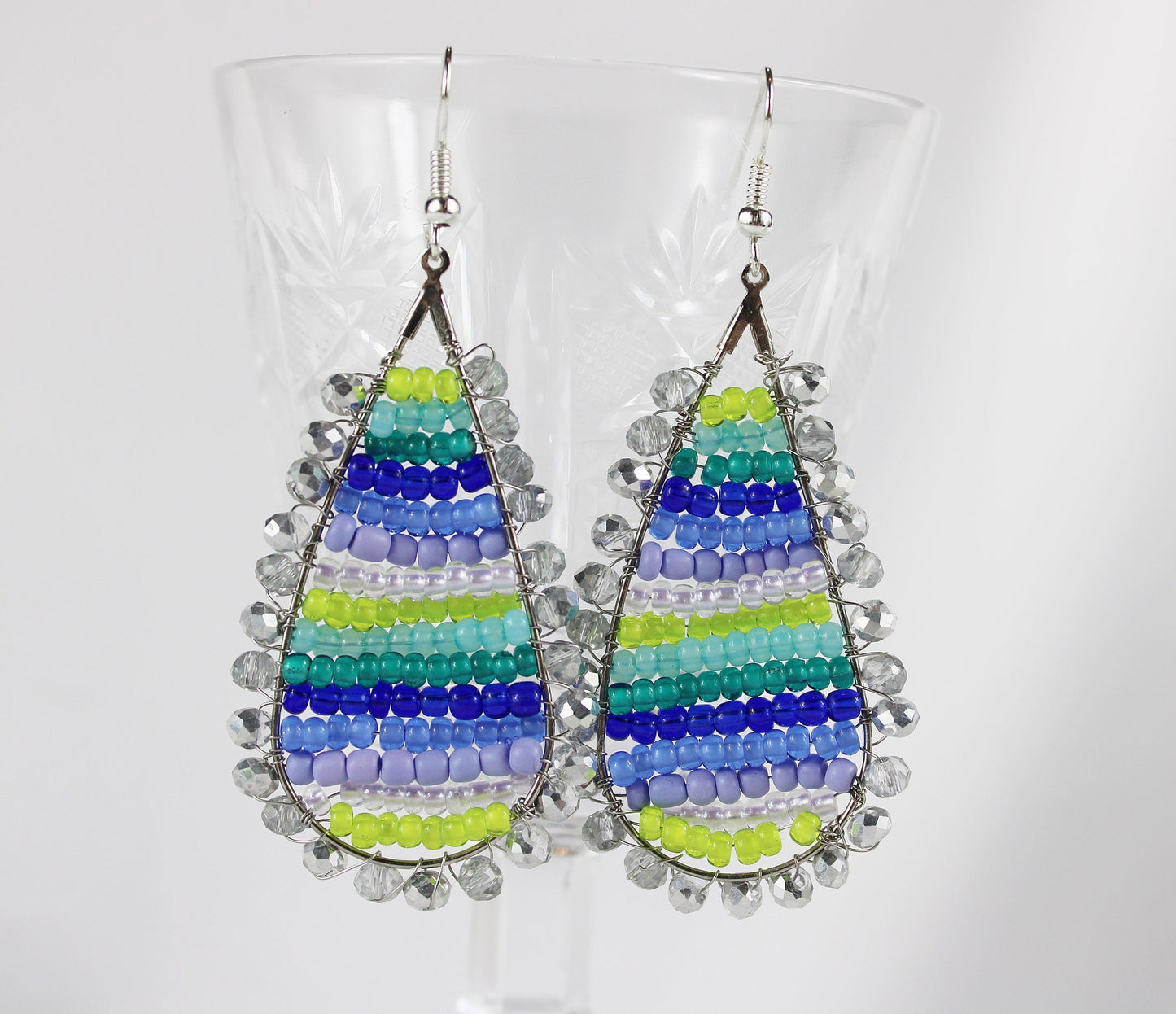 Boho Silver Drop Earrings | COLOUR DROP | Turquoise Purple Lime | Handmade Beaded Jewelry