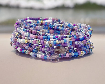 Delicate Boho Wrap Bracelet TRUE LILAC | Lavender & Blue Glass Beads | Amethyst Jade | Ibiza Style Jewelry