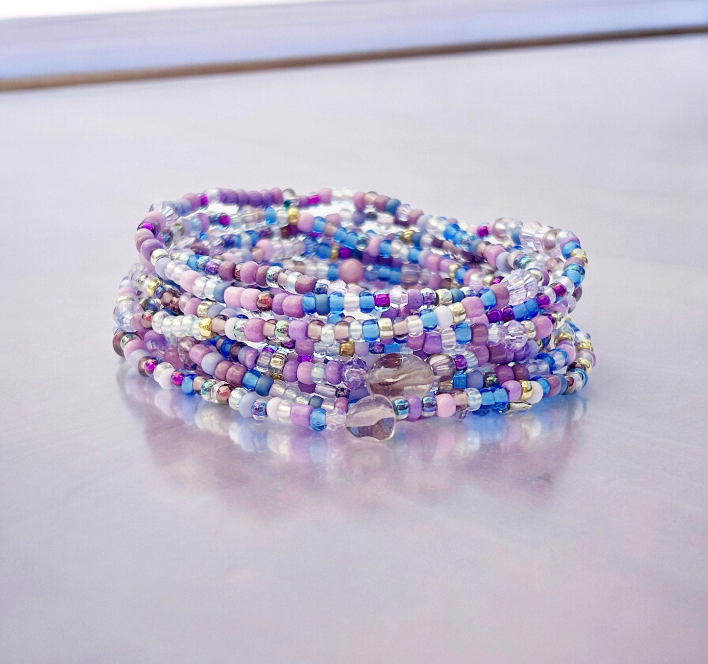 Delicate Boho Wrap Bracelet TRUE LILAC | Lavender & Blue Glass Beads | Amethyst Jade | Ibiza Style Jewelry