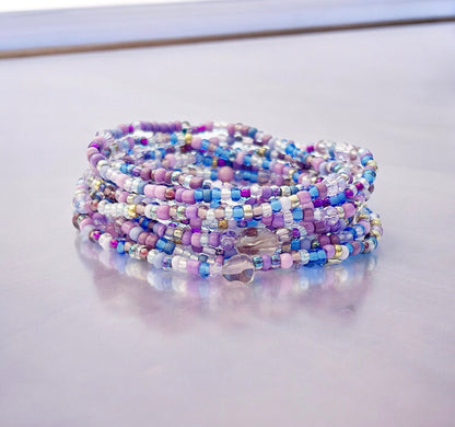 Delicate Boho Wrap Bracelet TRUE LILAC | Lavender & Blue Glass Beads | Amethyst Jade | Ibiza Style Jewelry