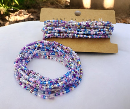 Delicate Boho Wrap Bracelet TRUE LILAC | Lavender & Blue Glass Beads | Amethyst Jade | Ibiza Style Jewelry