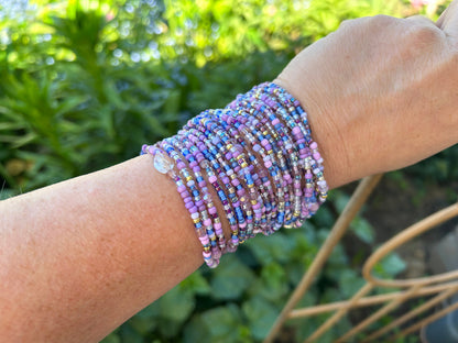 Delicate Boho Wrap Bracelet TRUE LILAC | Lavender & Blue Glass Beads | Amethyst Jade | Ibiza Style Jewelry